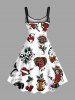 Robe débardeur trapèze grande taille à imprimé tête de mort, fleur, cœur, serpent et cerises - Blanc XXS