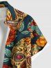 Plus Size Skull Flower Leaf Print Hawaii Button Pocket Shirt For Men -  