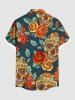 Plus Size Skull Flower Leaf Print Hawaii Button Pocket Shirt For Men -  