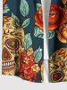 Plus Size Skull Flower Leaf Print Hawaii Button Pocket Shirt For Men -  