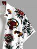 Chemise grande taille à imprimé tête de mort, fleur, cœur, œil de serpent, boutonnée et poche pour homme - Blanc 4XL