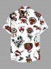 Chemise grande taille à imprimé tête de mort, fleur, cœur, œil de serpent, boutonnée et poche pour homme - Blanc 4XL