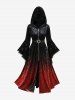Manteau à capuche grande taille en velours ombré avec fermeture éclair en forme de lune, boucle soleil et bordure en dentelle, manches évasées et boucle soleil - Noir 4X | US 26-28