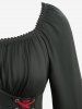 Plus Size Ruched Lace Trim Lace-up Tulip Hem Flare Sleeves Top -  