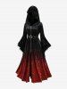 Plus Size Moon Zipper Sun Buckle Lace Trim Ombre Velvet Flare Sleeves Hooded Coat -  