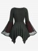 Plus Size Ruched Lace Trim Lace-up Tulip Hem Flare Sleeves Top -  