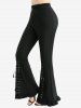 Plus Size Lace Up Pockets Ruffles Flare Pants -  