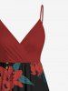 Plus Size Flower Leaf Spotted Print Hawaii Surplice A Line Cami Dress -  