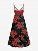 Plus Size Flower Leaf Spotted Print Hawaii Surplice A Line Cami Dress -  