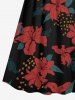 Robe caraco trapèze à imprimé fleuri et feuilles à pois, grande taille, style hawaïen - Rouge 2X