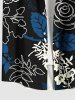 Plus Size Tropical Leaf Flower Print Hawaii Button Pocket Shirt For Men -  