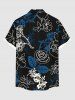 Plus Size Tropical Leaf Flower Print Hawaii Button Pocket Shirt For Men -  