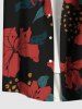 Plus Size Flower Leaf Spotted Print Hawaii Button Pocket Shirt For Men -  