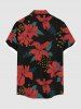 Plus Size Flower Leaf Spotted Print Hawaii Button Pocket Shirt For Men -  