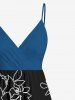 Plus Size Tropical Leaf Flower Print Hawaii Surplice A Line Cami Dress -  