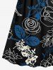 Plus Size Tropical Leaf Flower Print Hawaii Surplice A Line Cami Dress -  