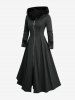 Manteau uni grande taille à fermeture éclair étoile, bordure en fourrure, capuche et manches longues - Noir 1X | US 14-16