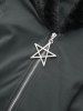 Plus Size Star Zipper Fur Trim Hooded Long Sleeves Solid Coat -  
