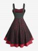 Gothic Plus Size Floral Jacquard Lace-up Grommets Lace Trim Ruffles Tank Dress -  