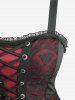 Gothic Plus Size Floral Jacquard Lace-up Grommets Lace Trim Ruffles Tank Dress -  