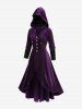Manteau asymétrique à manches longues et capuche, empiècements à paillettes, boutons et volants, grande taille - Pourpre  M | US 10