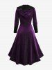 Manteau asymétrique à manches longues et capuche, empiècements à paillettes, boutons et volants, grande taille - Pourpre  M | US 10