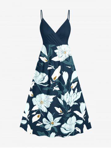 Robe camisole hawaïenne à imprimé fleurs et feuilles grande taille