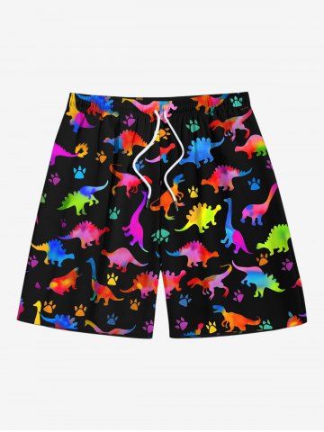 Plus Size Colorful Dinosaur Print Hawaii Beach Shorts For Men - BLACK - 8XL