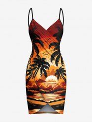 Plus Size Coconut Tree Sun Seascape Print Convertible Beach Cover -  