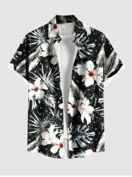 Chemise hawaïenne grande taille à imprimé floral et feuilles tropicales pour homme - Noir 3XL