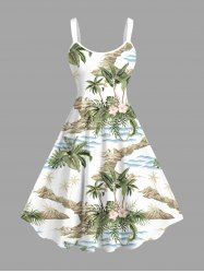 Robe débardeur hawaïenne grande taille à imprimé tropical, fleurs et feuilles de cocotier - Blanc S
