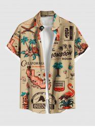 Chemise hawaïenne grande taille à imprimé flamant rose, hibiscus, cocotier et fleurs, avec poches et boutons, pour homme - café lumière 3XL