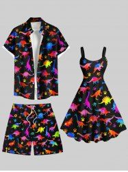 Colorful Dinosaur Foot Print Plus Size Matching Hawaii Beach Outfit For Couples -  