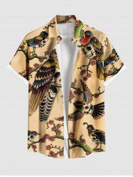Plus Size Skull Bird Flower Branch Print Halloween Button Pocket Shirt For Men -  