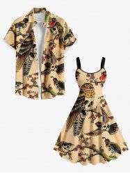 Halloween Costume Skull Bird Flower Branch Print Plus Size Matching Outfit For Couples -  