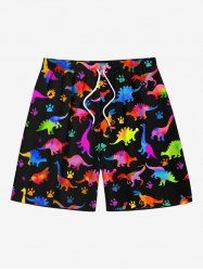 Short de plage hawaïen grande taille à imprimé dinosaures colorés pour homme - Noir 5XL