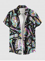Chemise grande taille colorée à imprimé crâne, squelette, galaxie, Halloween, bouton et poche pour homme - Noir 3XL