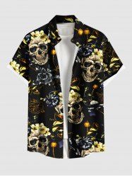 Chemise hawaïenne grande taille à imprimé tête de mort et fleurs pour homme - Noir 5XL