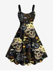 Plus Size Skull Flower Print Hawaii A Line Tank Dress -  