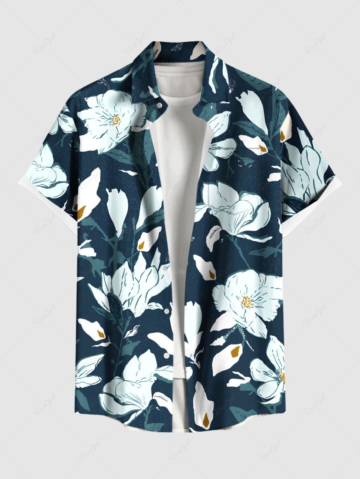 Chemise hawaïenne grande taille à imprimé fleurs et feuilles, avec poches et boutons, pour homme Vert profond 2XL