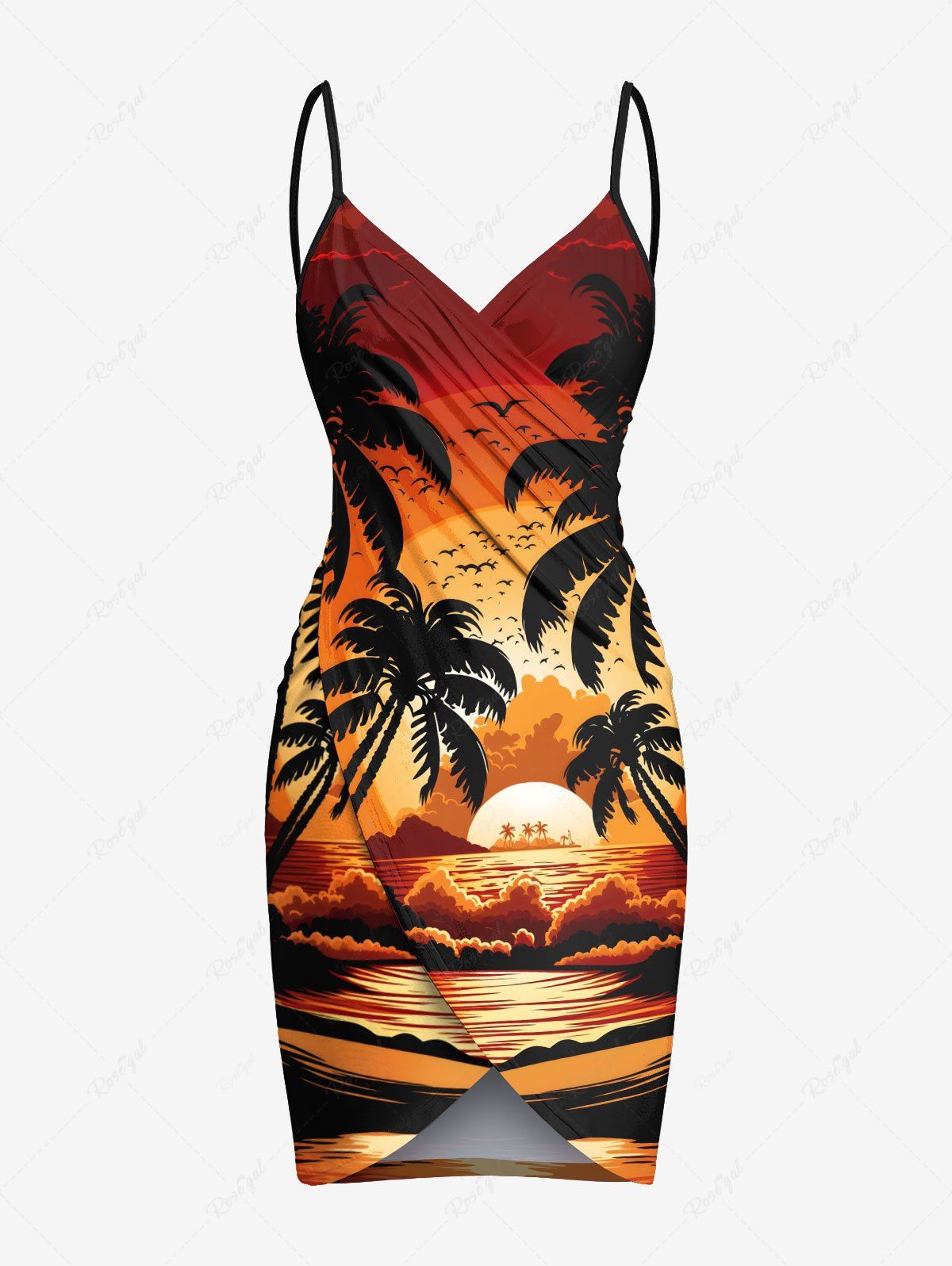 Online Plus Size Coconut Tree Sun Seascape Print Convertible Beach Cover  