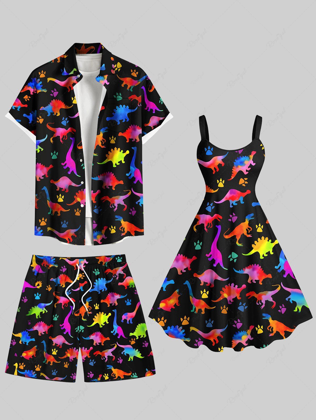 Discount Colorful Dinosaur Foot Print Plus Size Matching Hawaii Beach Outfit For Couples  