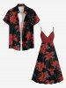 Tenue de plage hawaïenne assortie grande taille à imprimé fleuri et feuilles pour couples - Rouge 