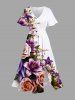 Rose Flower Leaf Print Plus Size Matching Hawaii Beach Outfit For Couples -  