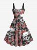 Halloween Costume Skulls Rose Flowers Print Plus Size Matching Beach Outfit For Couples -  