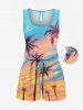 Coconut Tree Colorful Sky Moon Star Print Plus Size Matching Hawaii Beach Outfit For Couples -  