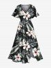 Tenue de plage hawaïenne assortie grande taille à imprimé feuilles tropicales et fleurs pour couples - Noir 