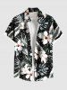 Tenue de plage hawaïenne assortie grande taille à imprimé feuilles tropicales et fleurs pour couples - Noir 
