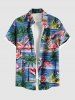 Tenue de plage hawaïenne assortie grande taille à imprimé cocotier, flamant rose et fleurs de mer pour couples - Bleu 