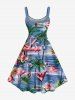 Tenue de plage hawaïenne assortie grande taille à imprimé cocotier, flamant rose et fleurs de mer pour couples - Bleu 